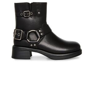 NWOT Steve Madden Girls JFlyer Black Moto Boots with Buckle Detail-Size 2